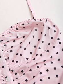 Sweetra 女士粉色波点无肩带褶皱前扣连衣裙，性感别致的欧式风格，甜美约会/度假风，短款 - 粉色 - 查看 3