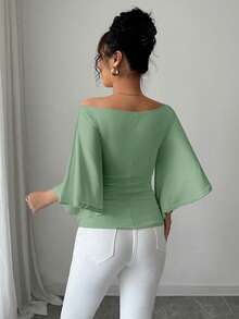 Selianne Áo thun tay chuông màu trơn dành cho nữ, kiểu dáng thường ngày, đa năng. - Màu xanh Bạc hà - Xem 2