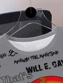 LOONEY TUNES X SHEIN Men's Letter & Cartoon Graphic Round Neck Short Sleeve T-Shirt - White - View 3