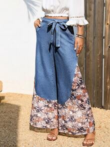 Breezaya Pantalones vaqueros de parchwork casuales minimalistas de unicolor, estampados o de patchwork para mujer - Azul - Ver 6