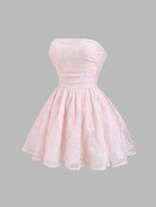 Sweetra 春夏新款设计感十足的高街优雅复古性感修身提花面料度假百搭舒适休闲粉色连衣裙 - 粉色 - 查看 3