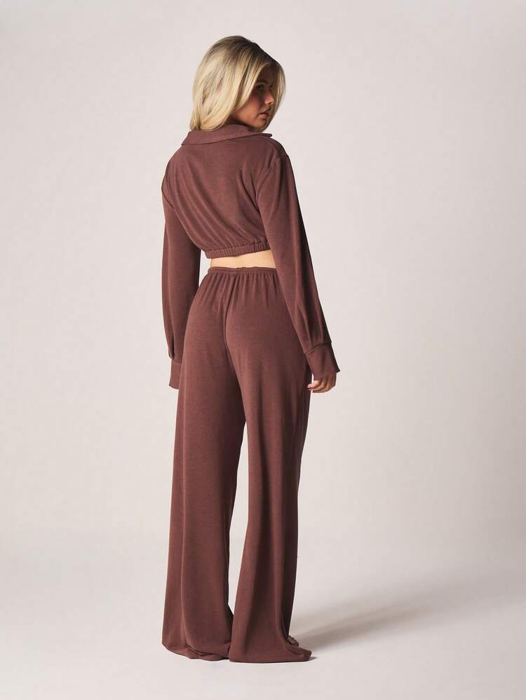MISSGUIDED Long Sleeve Button Front Crop Shirt With Wide Leg Palazzo Pants Coordinated Set