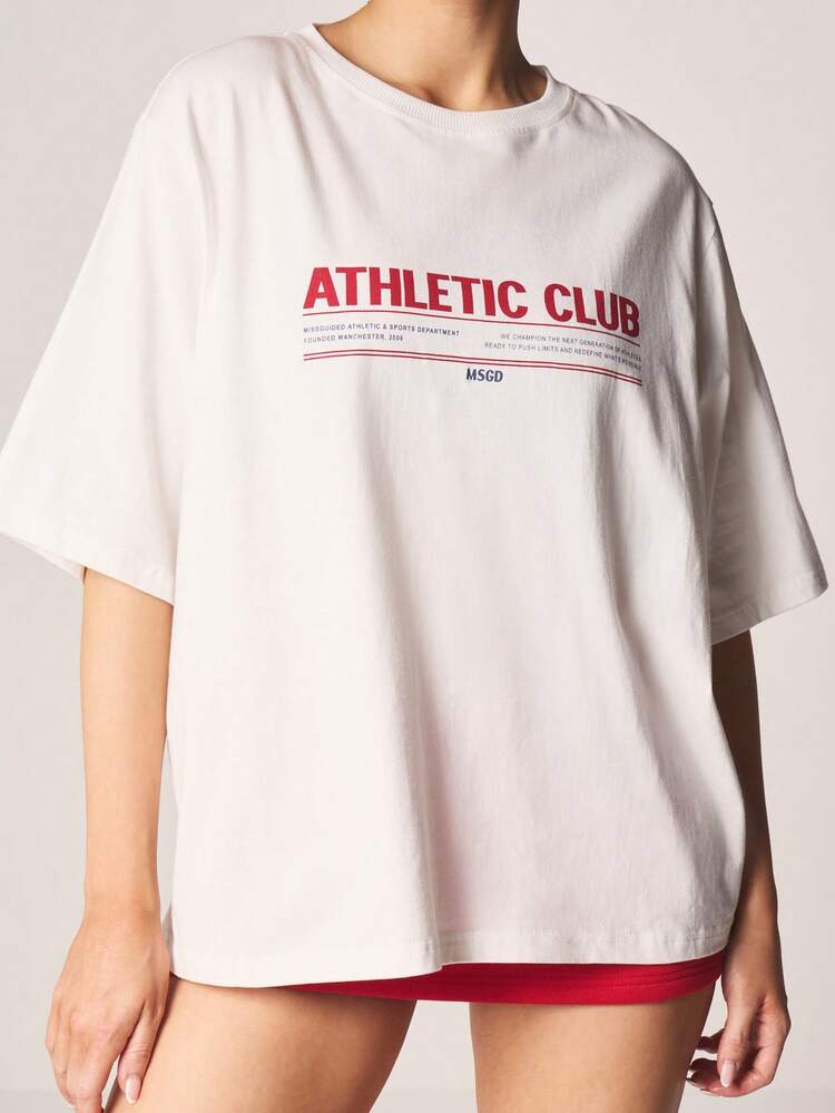 MISSGUIDED T-shirt oversize à slogan graphique avec imprimé club athlétique, manches courtes, col ras-du-cou, mélange de coton, Top casual streetwear pour le printemps et l'été
