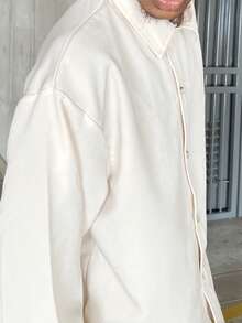 Ngobest Haus Ngobest Haus Conjunto de 2 piezas de camisa de manga larga con cuello vuelto y unicolor, y pantalones con cordón en la cintura para hombre. Traje versátil y esencial para negocios, ropa de otoño, atuendos cómodos - Albaricoque - Ver 4