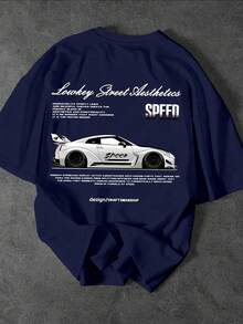 SHEIN 男士休闲标准尺码印花圆领T恤 - 藏蓝色 - 查看 3