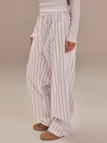 Athîral 女士条纹宽松休闲直筒裤，日常百搭 - 彩色 - 查看 2