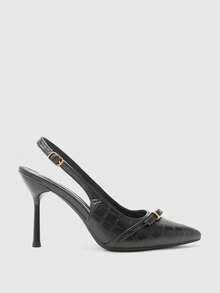 CUCCOO BIZCHIC Retro Elegant Metal Buckle High Heel Sandals, Vintage Chic, Lightweight Commuter Style, Metal Buckle Decor Enhances Elegant, Suitable For Professional Women's Commute, Also Fits Semi-Formal Occasions Like Dates And Light Dinners Valentine's Day - Black - View 4