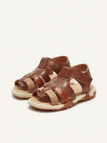 Cozy Pixies A Pair Of Summer-Style Closed-Toe Flat Sandals For Baby Boys: Fashionable, Versatile, Cute, Playful, Basic, Casual & Comfortable - Brown - View 3