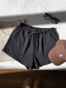 SHEIN EZwear 大尺碼女款梭織運動短褲 - 黑色 - 查看 5