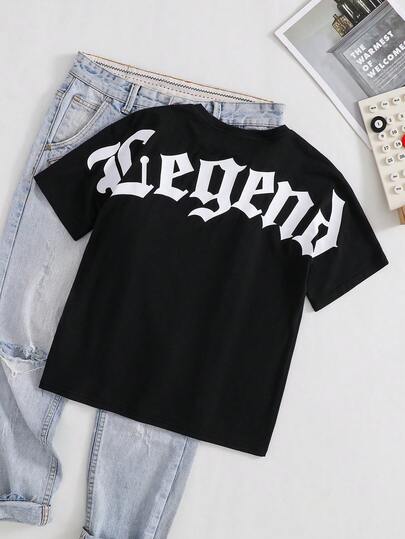 SHEIN 1件青少年男童休闲街头涂鸦字母图案宽松短袖针织T恤，适合上学通勤、日常休闲度假、旅行、运动，适合春、夏、秋、冬四季穿着。