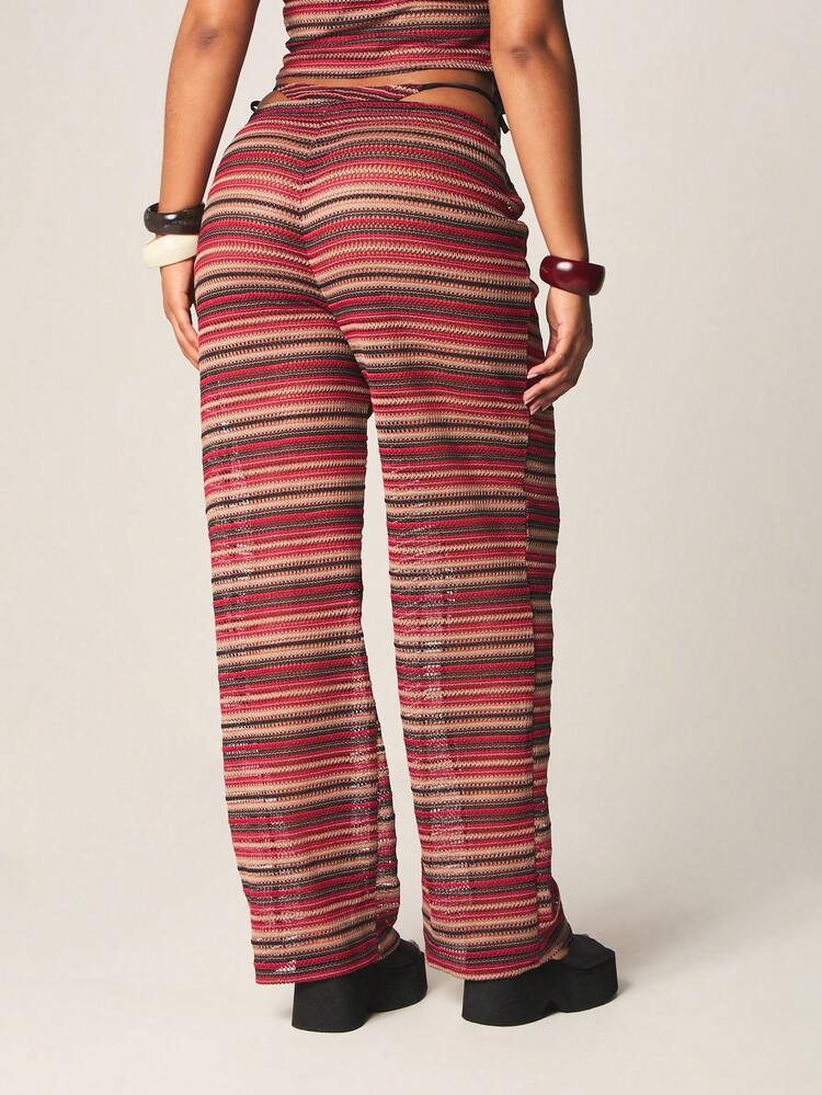MISSGUIDED Crochet Knit Striped Cover Up Wide Leg Pants For Beach Vacation Summer Resort Wear