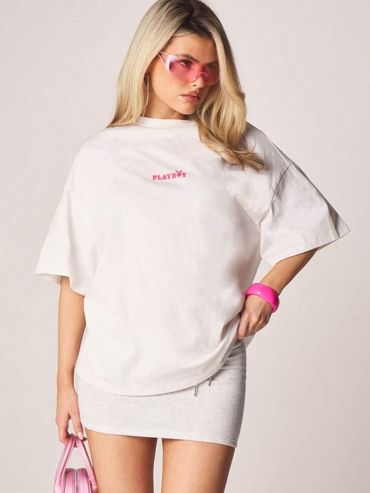 Missguided x Playboy Oversized Crew Neck Short Sleeve T-Shirt With Large Bunny Logo Print On Back And Chest Detail