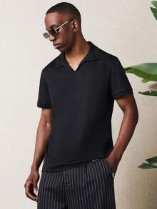 SUMWON Classic Solid Short Sleeve Collared Polo Shirt With Point Collar And Regular Fit For Casual Everyday Wear - Black - View 6
