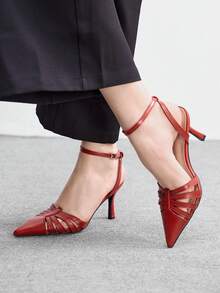 CUCCOO BIZCHIC 女士尖头搭扣镂空优雅高跟鞋 - 紅色 - 查看 6