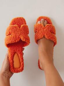 SHUZIA Women Fashion Solid Color Furry Flat Sandals Summer Shoes Spring Shoes Spring Break Easter Vacation Shoes Casual Shoes Beach Shoes Mother's Day Present For Christmas - Orange - View 3
