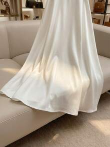 Franclia Đầm nữ màu trơn bằng vải satin, cổ tròn, đính ngọc trai, không tay, dáng chữ A, thích hợp mặc hàng ngày, đi làm, hẹn hò, mùa hè. - Màu be - Xem 4