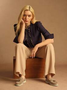 Rosivie Women's Comfortable Casual Round Toe Flat Slip-On Loafers, Khaki Knitted Moccasin Shoes, Fashionable Vacation - Khaki - View 2