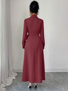 Elenzga Ladies Weave Elegant Autumn Long Dresses For Vacation - Red - View 2