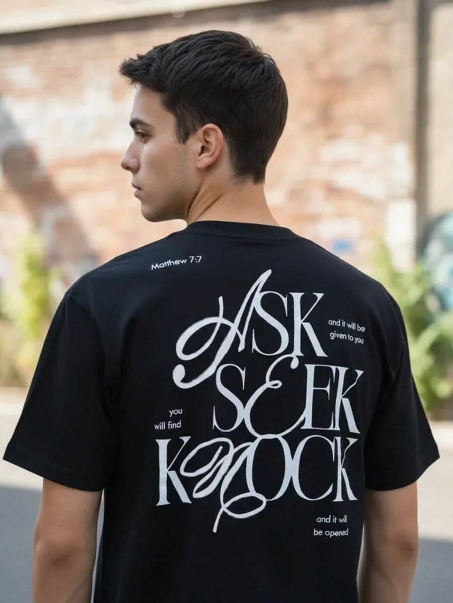 Men's T-Shirt With Printed Back Design - Black - View 1