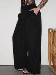 Arliah Women Pants Business Casual Women Western Wear Women Wide Leg Pants Office Women Baggy Pants Professional Women Clothes Office Wear Grey Women Pants Loose Pants Women Slacks - Black - View 4