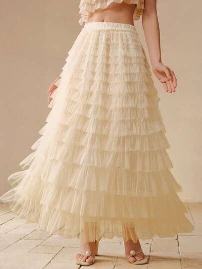 MOTF PREMIUM TIERED LAYER CONTRAST MESH SKIRT