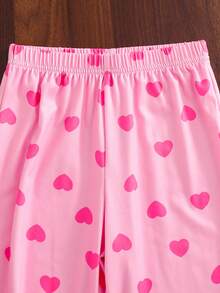 SHEIN Set de 2 piezas de pijama con camiseta de cuello redondo y pantalones con estampado de animales lindos para niña - Blanco y Negro - Ver 7