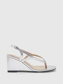 CUCCOO BIZCHIC Women's Fashionable Versatile Buckle Design Thick Bottom Wedge Sandals For Daily Wear - Silver - View 2