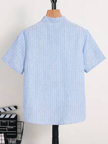 SHEIN 男童休闲条纹领衬衫，百搭款式，适合上学、通勤、运动，春夏皆宜。 - 彩色 - 查看 2