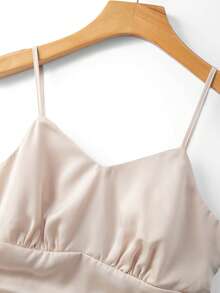 GlowEve Áo hai dây nữ màu sâm panh satin không tay cổ chữ V, thiết kế nhún eo, dáng ôm, thời trang, thanh lịch, gợi cảm, đa năng, thích hợp cho mùa xuân/hè. - Rượu sâm banh - Xem 5