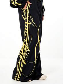 SUMWON WOMEN Quần jogger dáng rộng SUMWON dành cho nữ, phối sọc tương phản, họa tiết đồ họa, cạp chun và túi bên hông, thích hợp cho phong cách đường phố thường ngày. - màu đen - Xem 4