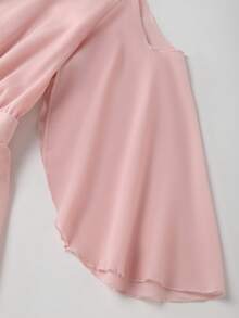 Franclia 女士优雅柔粉色V领雪纺连衣裙，尽显女性柔美气质，长款薄纱沙滩度假连衣裙 - 淺粉色 - 查看 3