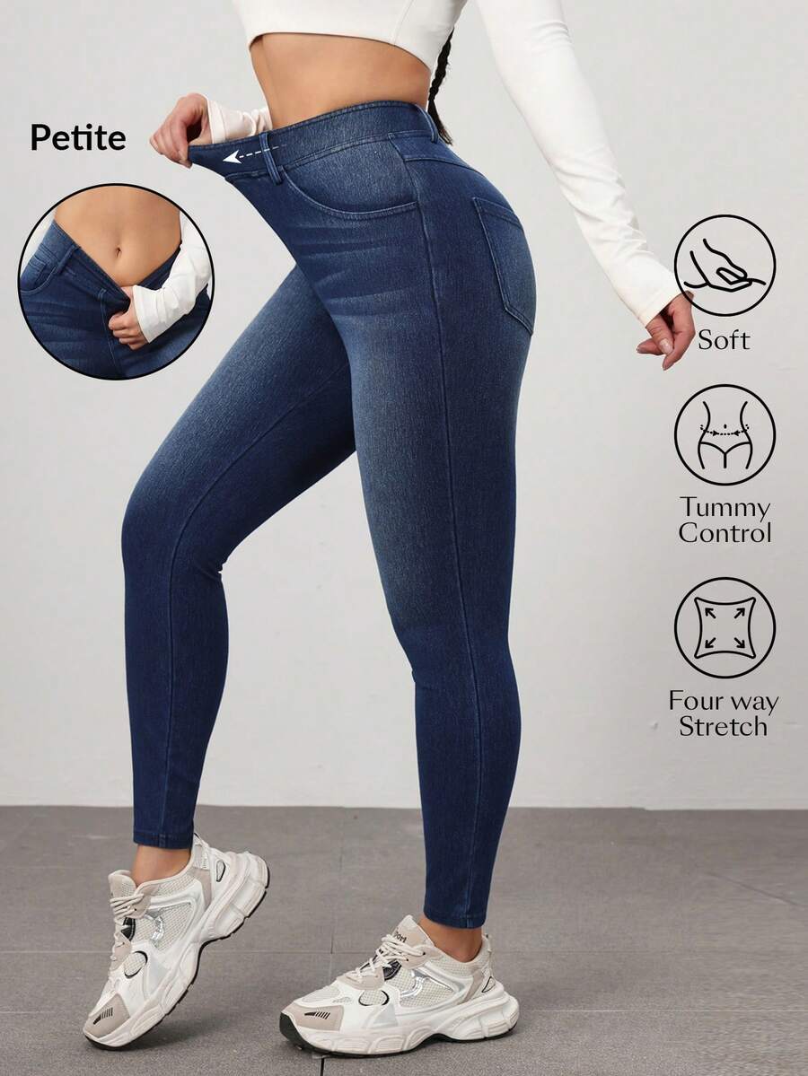Flexra Petite Quần jean bó sát co giãn gợi cảm màu tối dành cho nữ, mọi mùa - Rửa tối - Xem 1