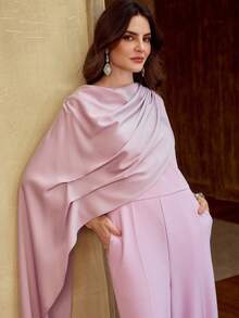 ZEYLAH Women's Solid Color Pleated Shawl Design Casual Jumpsuit For Travel & Vacation, Spring/Summer - Mauve Purple - View 8