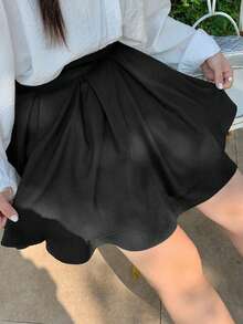 Dazy Plus Rok Kasual Minimalis Warna Polos Ukuran Besar - Hitam - View 7