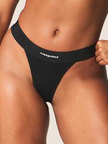 MISSGUIDED Nahtlose Tanga-Unterwäsche mit tiefem Bund und minimalem Schnitt für den täglichen Tragekomfort - Schwarz - Übersicht 1