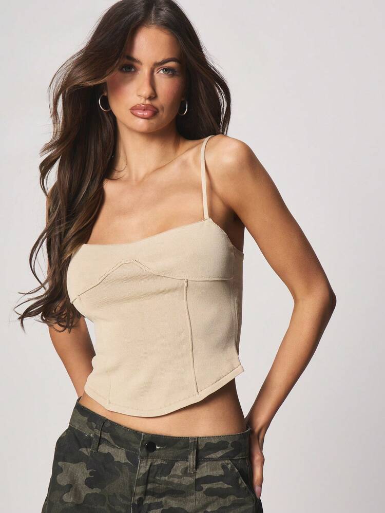 MISSGUIDED Top corset avec détail de coupe en bandage tricoté, texture côtelée et silhouette ajustée pour le layering