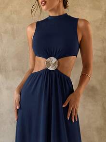 Aloruh 极简通勤风婚礼季性感超长连衣裙 - 藏蓝色 - 查看 5