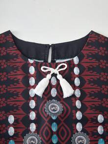 Bata elegante y tradicional de línea A con decoración de flecos para adolescentes - Negro - Ver 3
