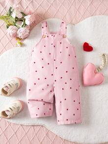 SHEIN 1pc Baby Girl Casual Everyday Commute Valentine's Day Heart Print Loose Jumpsuit - Pink - View 8