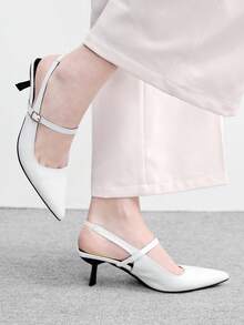 CUCCOO BIZCHIC 女士尖头搭扣设计时尚高跟鞋，适合日常穿着 - 白色 - 查看 3