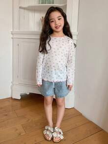 DAZY Young Girl Casual Ditsy Floral T-Shirt, Autumn/Spring - White - View 2