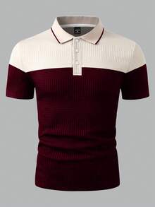 EGENSIO Men's Casual Commuting Contrast Color Textured Fabric Short Sleeve Polo Shirt, Summer - Multicolor - View 3