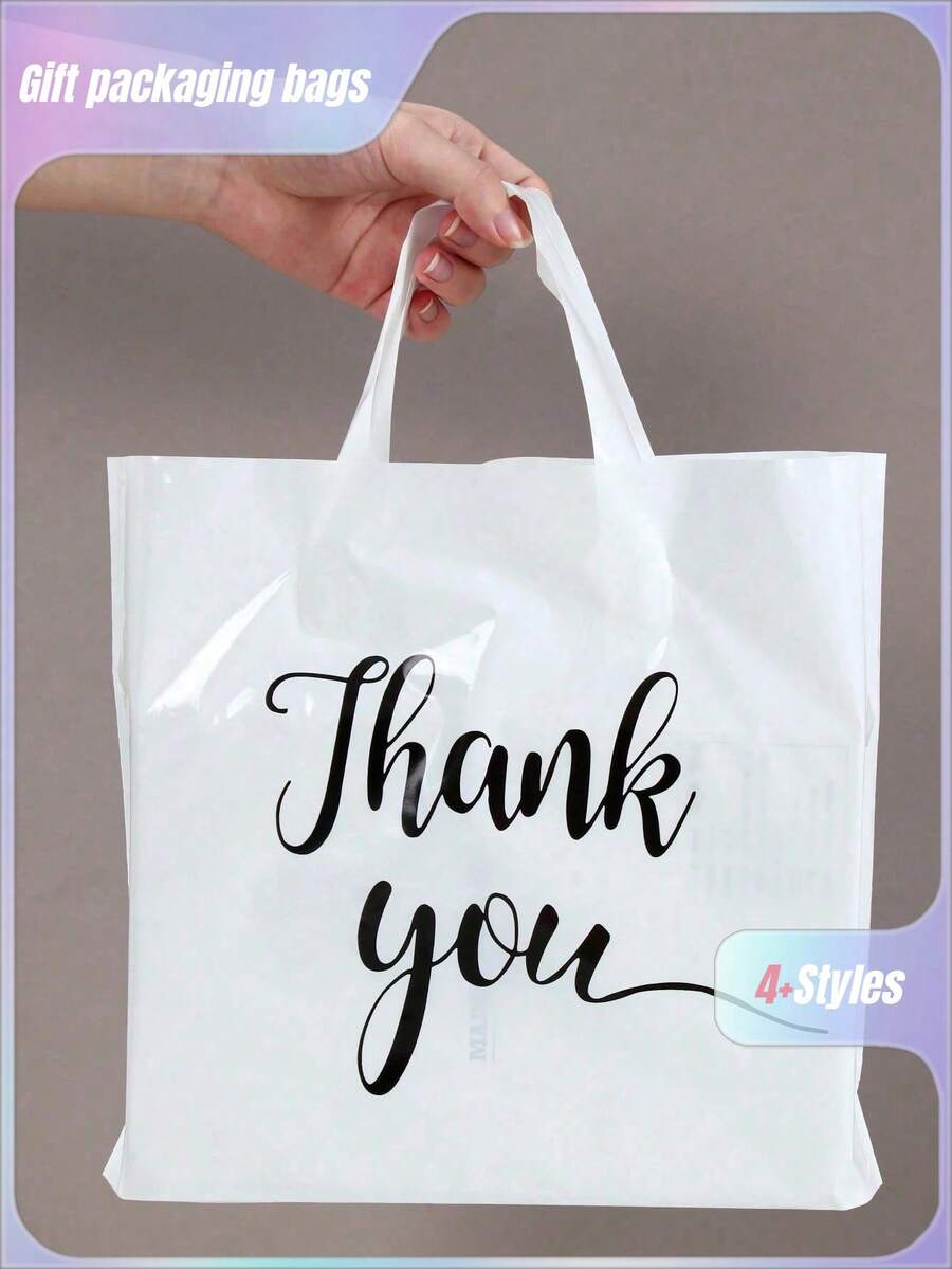 25/50个装全新白色感谢礼品袋，加厚耐用黑白蓝粉色手提袋，服装店购物袋，小型企业用品，婚礼节日派对购物袋，生日派对礼品袋，工艺手提袋，派对回礼，生日装饰，派对礼品装饰，礼品塑料包装袋，礼品包装用品 - 白色 - 查看 1