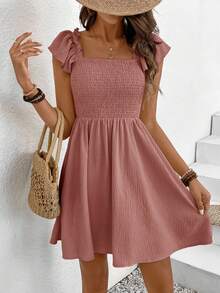 SHEIN Frenchy 女士纯色简约A字裙，日常穿着 - 藕粉色 - 查看 3