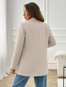 EURMUSE Women Solid Color Long Sleeve Button Detail Front Blazer Jacket - Beige - View 2