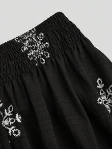 GlowEve CURVE Boho 90s Plus Size Skirt Maxi Length With Random Print And Ruffle Hem Woven Black And White Design Beach Vacation Gym Summer - Multicolor - View 6