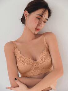 DAZY Áo ngực dây mảnh điều chỉnh được, đệm nhẹ, phối ren, thích hợp cho nội y mùa xuân và mùa hè dành cho phụ nữ. - Màu be - Xem 4