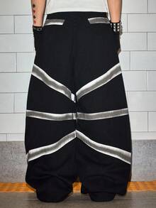 ROMWE MEN Street Life Jeans casuales de pierna ancha con parches y desgaste lavado para hombres - Negro - Ver 3