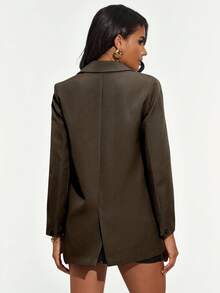 Aveloria Modichic Áo blazer cổ ve lật hai hàng khuy cổ điển, áo khoác dài tay đa năng - Cà phê nâu - Xem 4