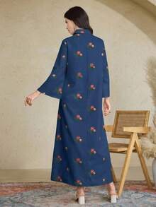 Al Najma 女士土耳其长款束腰外衣和阿拉伯传统长袍连衣裙，卡夫坦长袍和贾拉比亚长袍 - 藏蓝色 - 查看 5